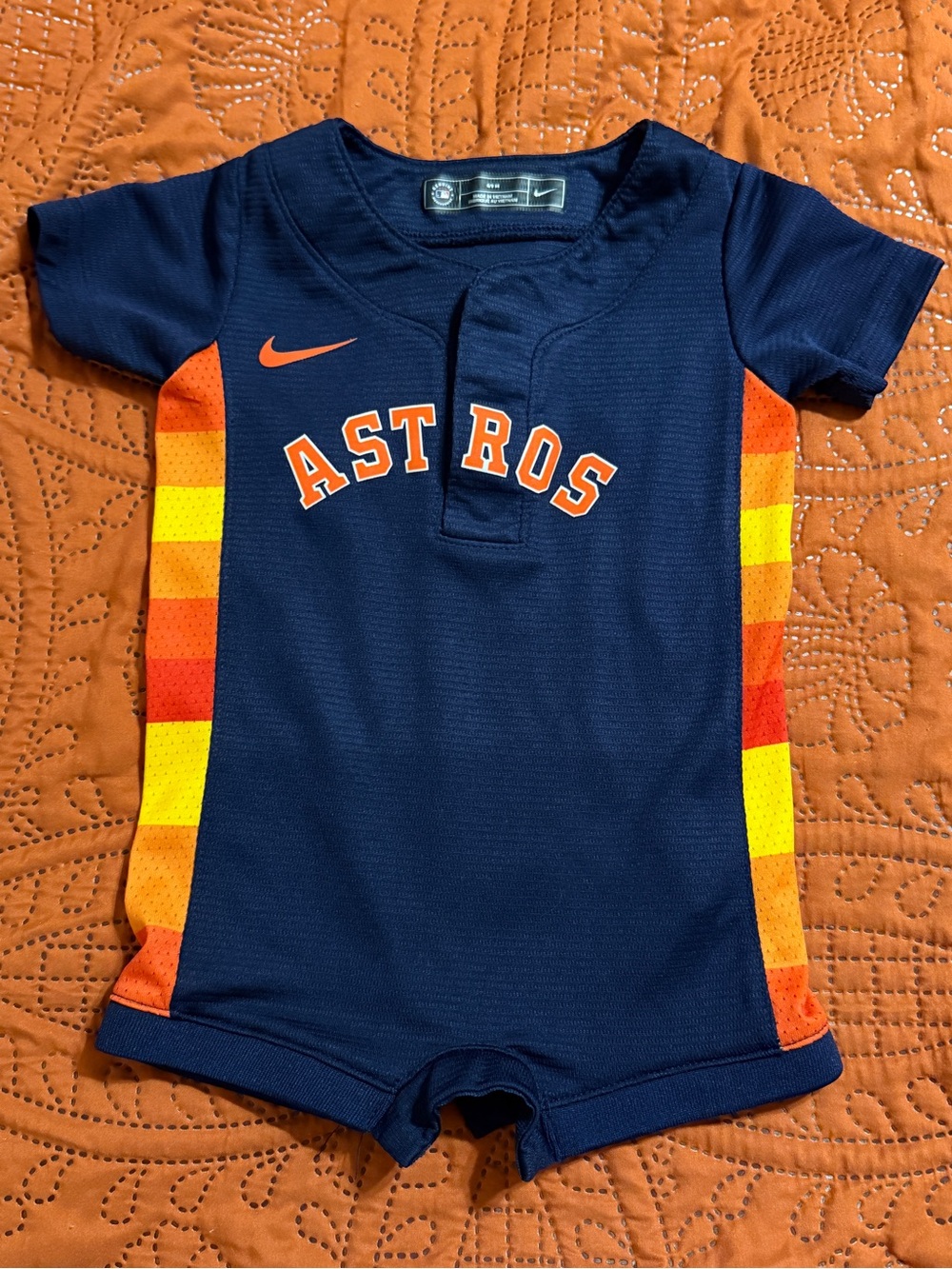 Nike Kids One-Piece Astros Navy with Orange and Yellow Stripes